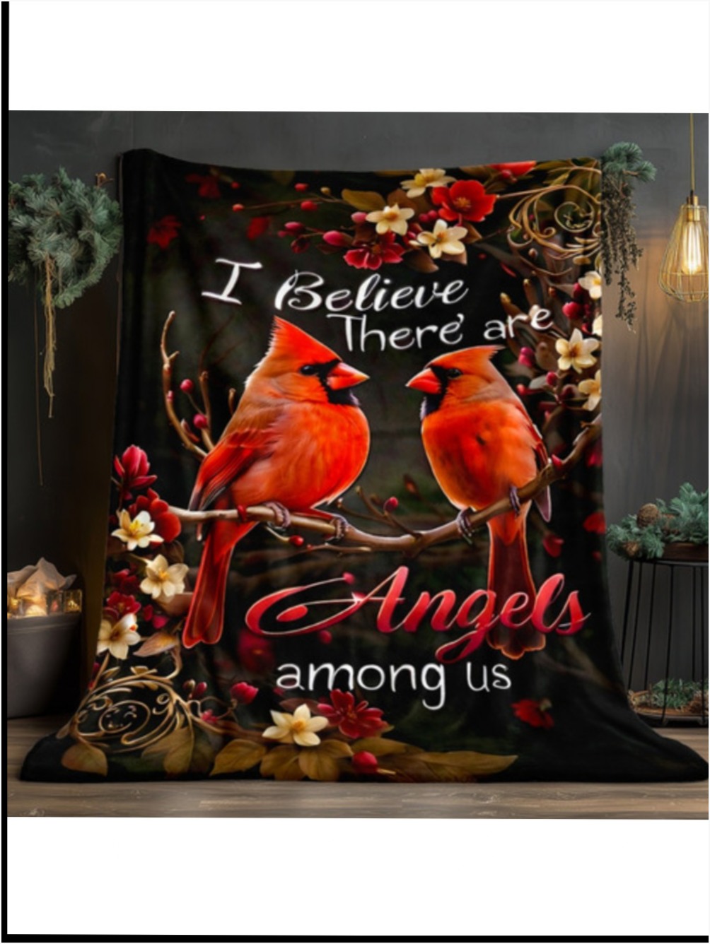 1pc Cardinals Angels Text HD Printed Flannel Blanket Soft Warm 280GSM All Season Red Cardinals White Lettering On Black With Floral Branch Design 3 Sizes 30x40in 50x60in 60x80in 0fe2d7