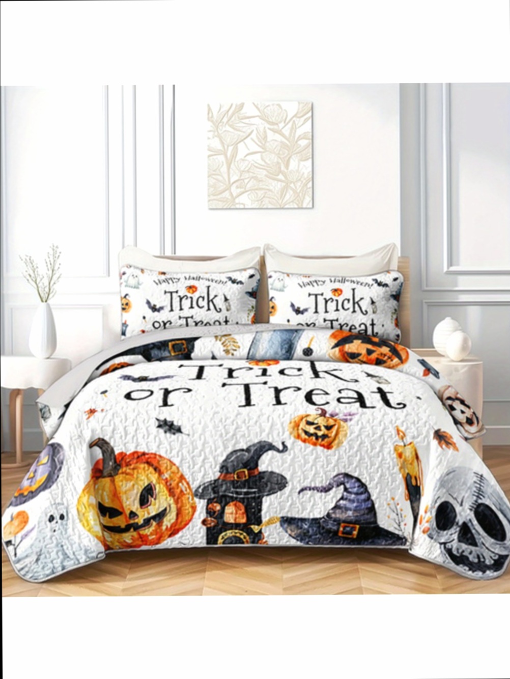 Halloween Pumpkin Quilted Duvet Set Trick Or Treat Style Comforter Set Soft And Comfortable Suitable All Bedrooms And Guest Rooms Making It An Excellent Gift 1 Quilt 2 Pillowcases F21546