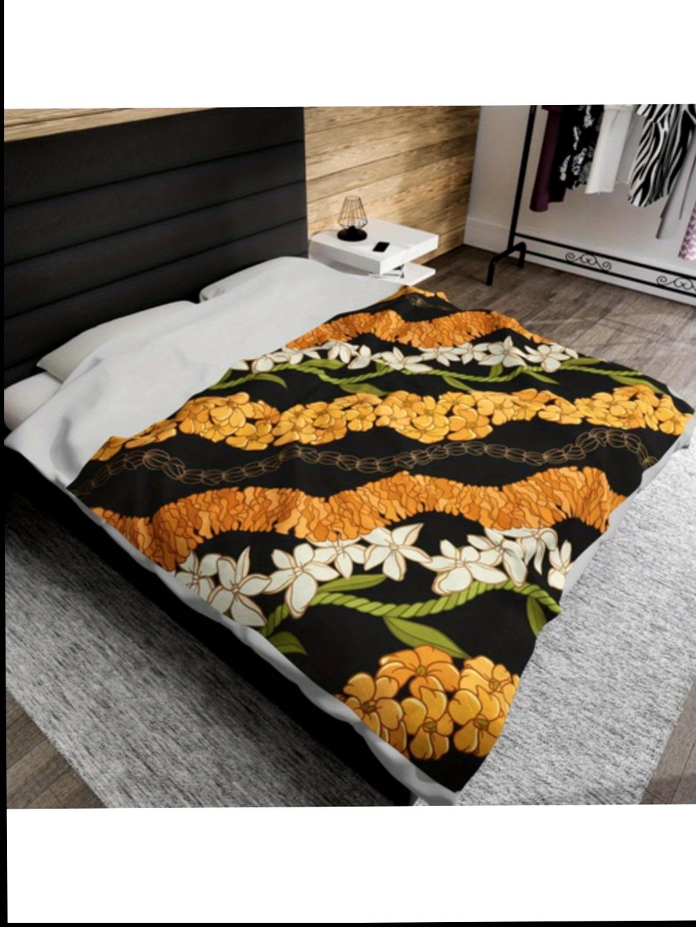 Hawaiian Inspired Flannel Throw Blanket Vibrant Floral Chain Pattern Soft Cozy All Season Comfort For Sofa Bed Office Camping Travel Machine Washable Polyester 250 300gsm Camping A34dd8