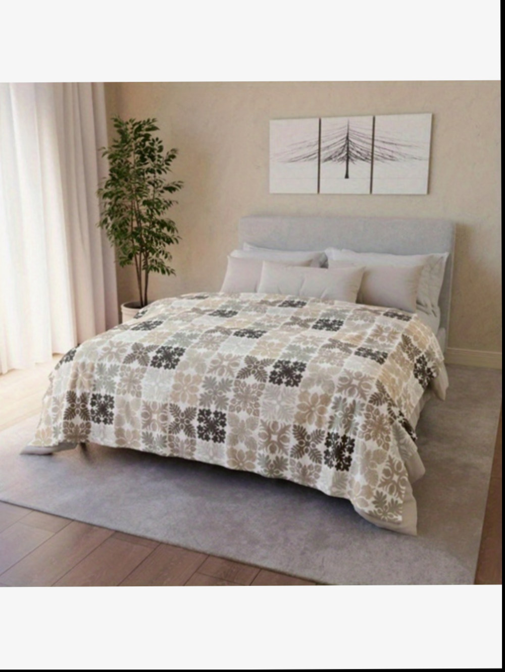 Hawaiian Patchwork Soft Polyester Throw Blanket Contemporary Floral Design In Beige Black White All Season Cozy Flannel Fabric Perfect For Couch Bed Or Home Decor Gift For Women Ca9db3