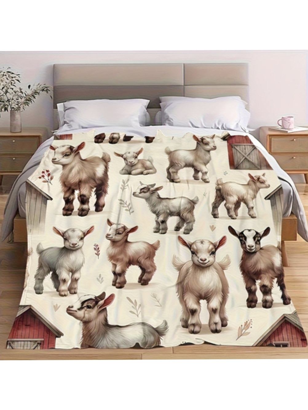 In Stock Cozy Cute Baby Goat Pattern Blanket Soft Flannellike Texture Farmhouse Decor Throw With HD AllSeason Bedspread Or Couch Cover Perfect Housewarming Gift For Goat Lovers Sca 9b068c